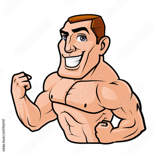 Biceps pose of a bodybuilding cartoon character