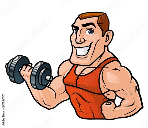 Bodybuilding man exercising biceps with the dumbbell 