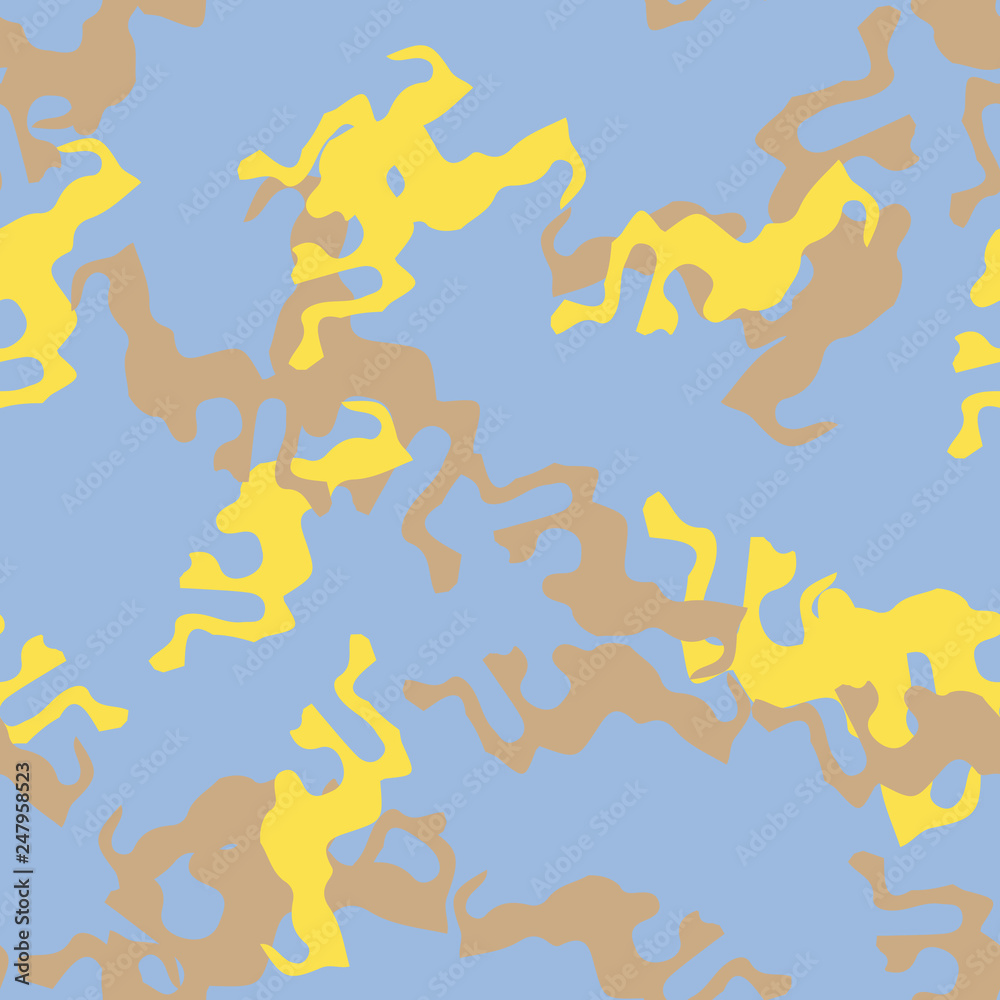 UFO camouflage of various shades of yellow, brown and blue colors UFO camouflage of various shades of yellow, brown and blue colors