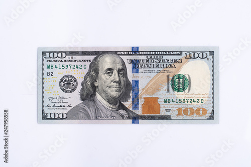 One hundred dollar bill isolate on a white background photo