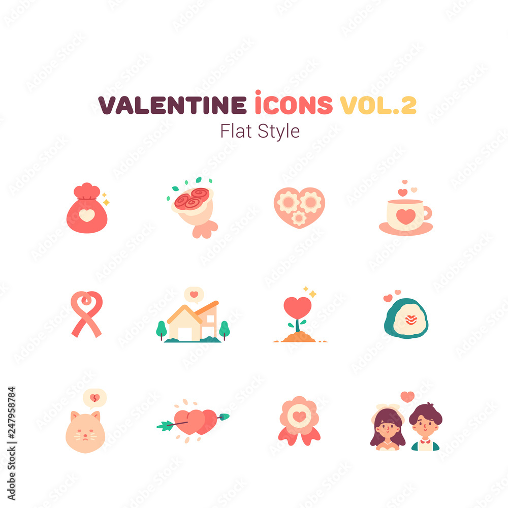 Valentine icons in flat style