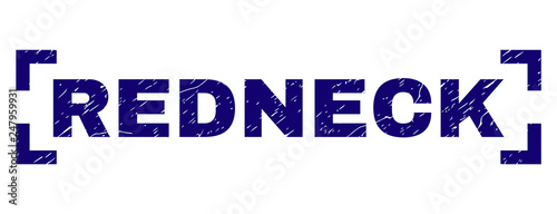 REDNECK text seal print with grunge texture. Text title is placed between corners. Blue vector rubber print of REDNECK with dirty texture.