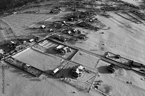 black and white photography with aerial drone view