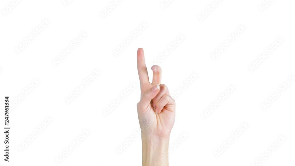Close up of a woman hand counting numbers from one to five isolated on white background