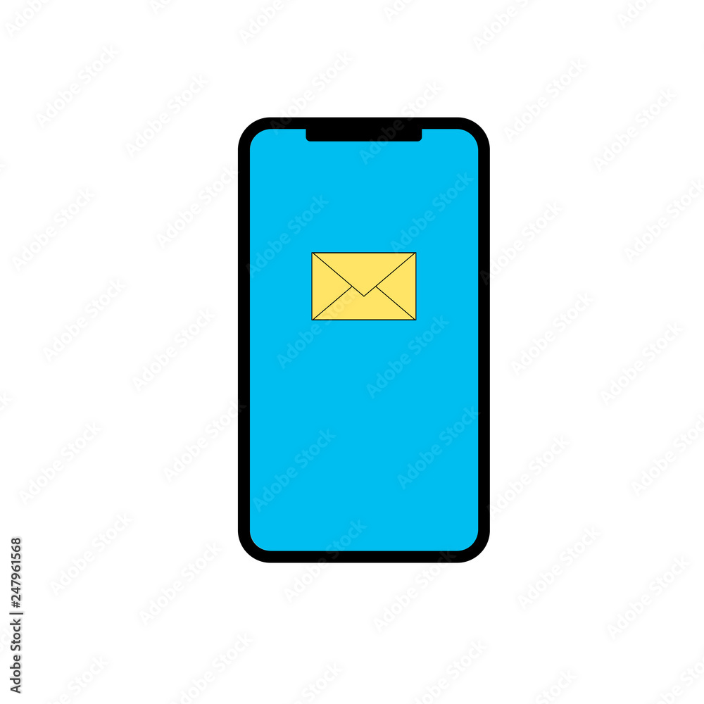 Simple icon of modern actual smartphone with email sign on display. Vector illustration eps 10 Simple icon of modern actual smartphone with email sign on display. Vector illustration eps 10