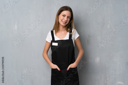 Employee woman laughing looking to the front