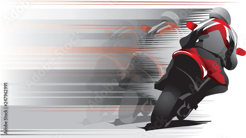Motorcycle racer on the move, rear view. Vector