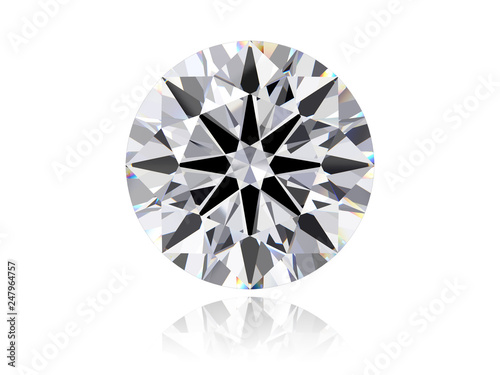 Ideal hearts and arrows round diamond on white background