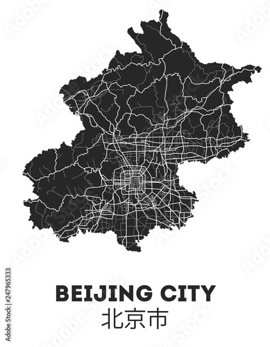 Fotografia Area map of Beijing, China. Beijing city street map
