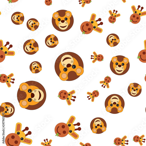 Seamless pattern of the head of a lion and a giraffe