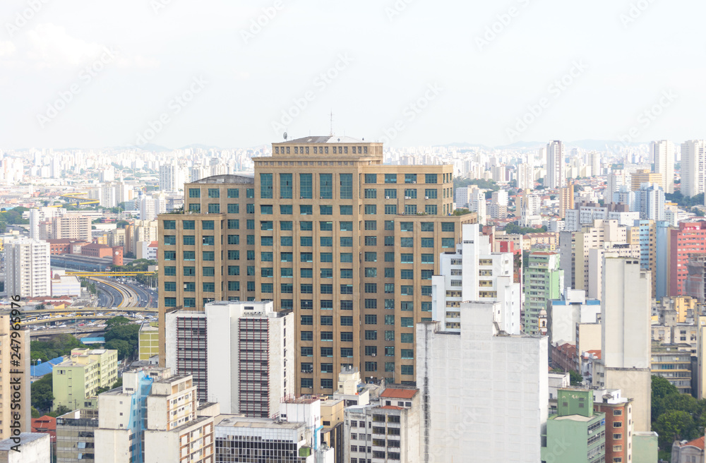 Aerial view of the huge city of Sao Paulo in Brazil seen from one of the tallest buildings in downtown.