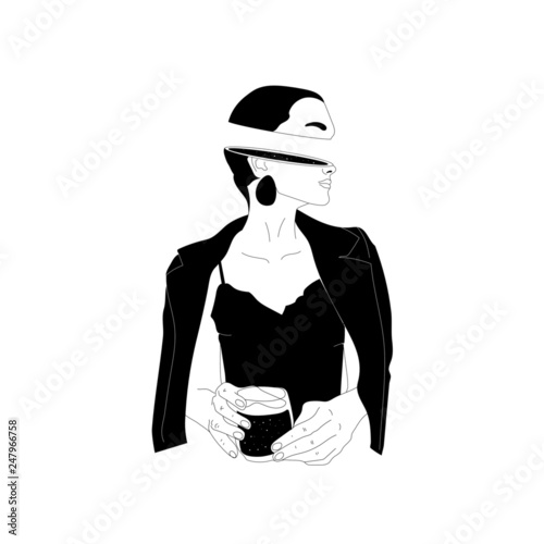 Vector hand drawn surreal illustration of young beautiful space women. Symbol philosophy, astrology, magic, boho, esoteric, surrealism, space. Template for card, poster, banner, print for t-shirt