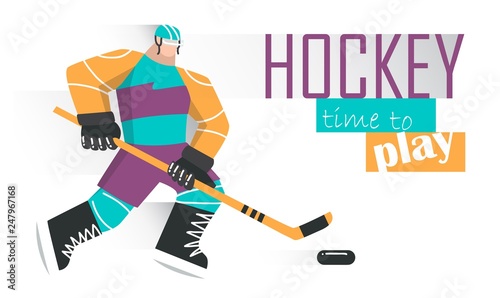 Professional hockey player skating on ice. Vector illustration