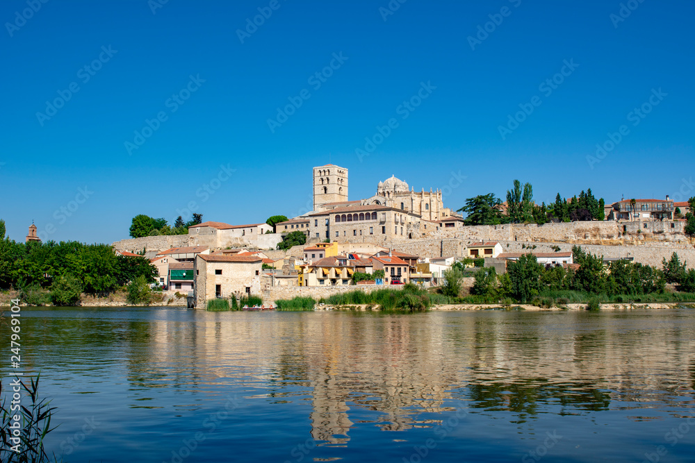 Zamora panoramic cathedral city with the river Duero