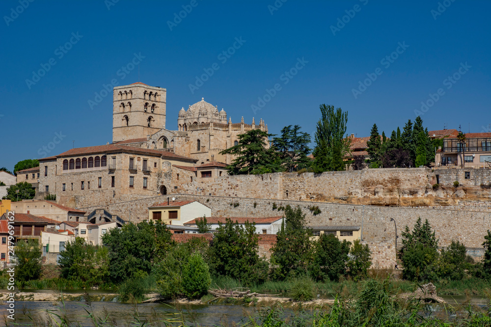 Zamora panoramic cathedral city with the river Duero