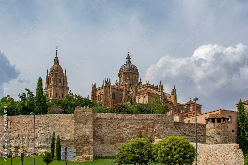 view of the towers of the cathedral and wall of Salamanca