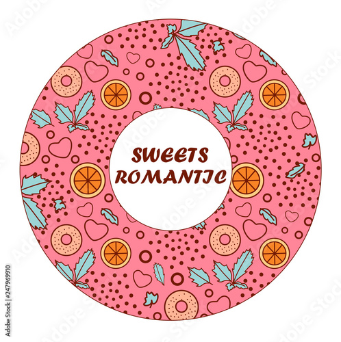 circle frame donut romantic macaroon citrus sweets pattern