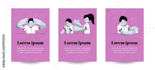 Autism. Early signs of autism syndrome in children. Signs and symptoms of autism in a child. Vector set of flat illustrations
