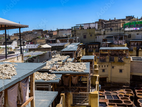 Morocco, Africa, Fez, Leather dyehouses of the city of Fez. photo