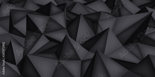 Low polygon shapes, dark background, black crystals, triangles mosaic, creative origami wallpaper, templates vector design