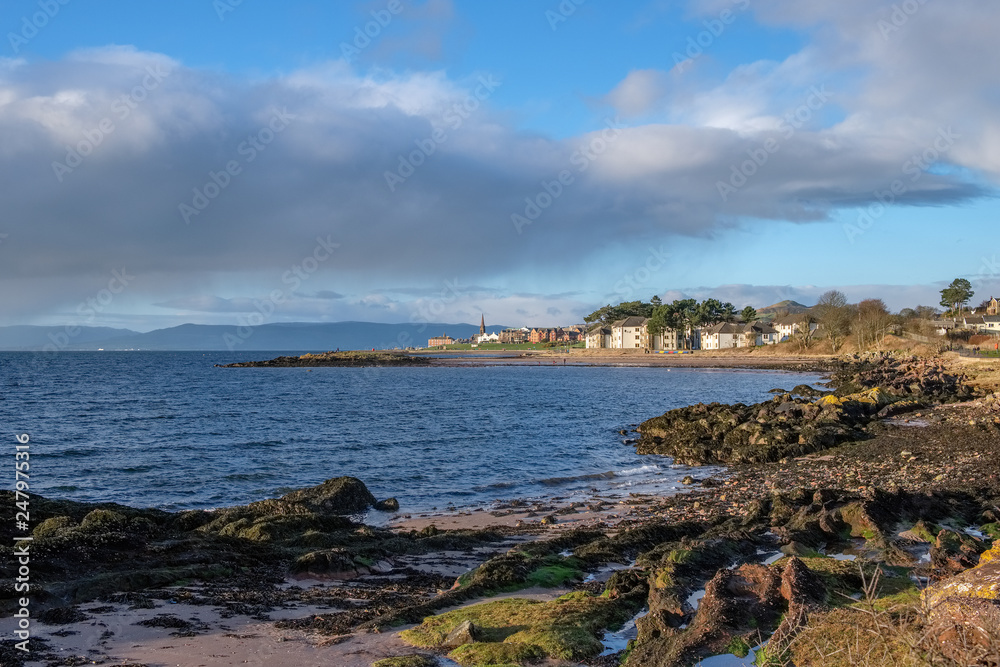 Scottish Town of largs Looking North Along the Lichen Covered Foreshore