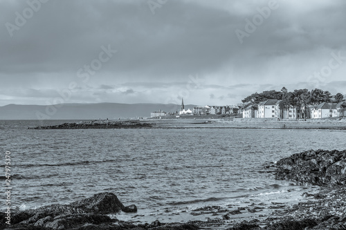 Black & White Image of the Scottish Town of largs Looking North from Bowencraig Park into the Town on a Bright Winters day. photo