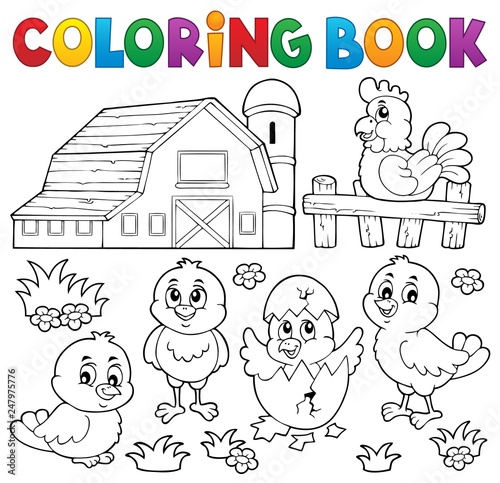 Coloring book chickens and hen theme 2