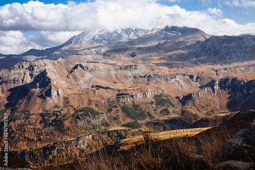 View of mountain with blue sky from Grossglockner High Alpine Road in Austria