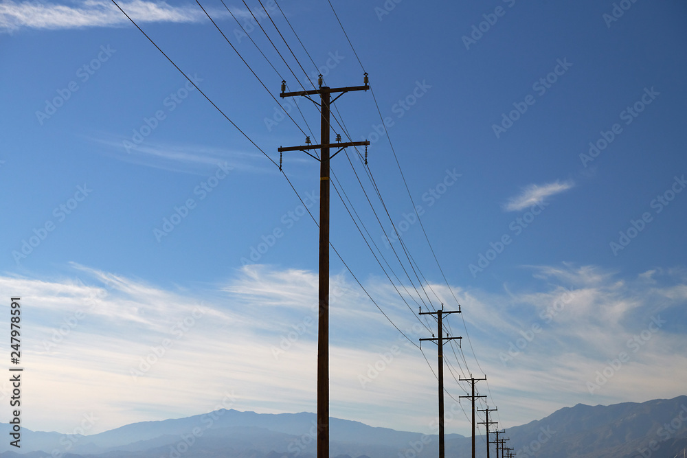 Electricity poles along the roadside in California