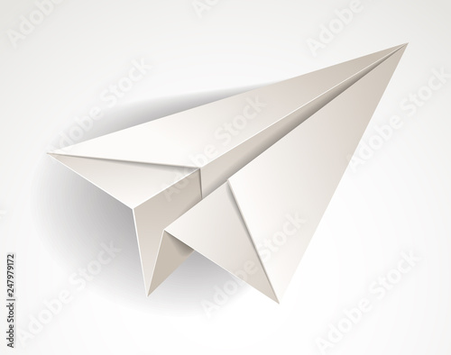 Origami paper folded toy plane, 3d realistic vector illustration.