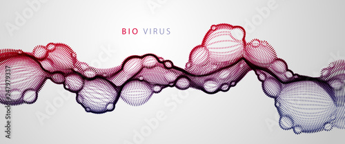 Microscopic biological mutation virus, abstract vector particles shape, nano medical technology, microbiology science fiction theme illustration.