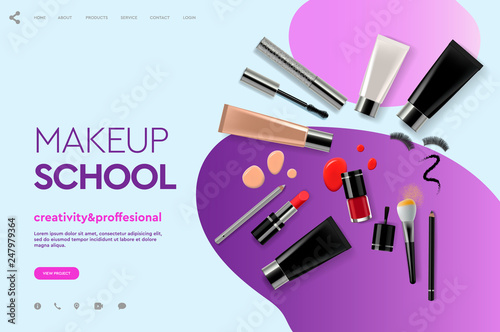 Web page design template for makeup school, course, natural products, cosmetics, body care. Modern design vector illustration concept for website and mobile website development.