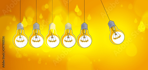 Light bulb Newton cradle pendulum idea, vector illustration.