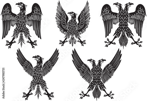 Set of heraldic black eagles. Vector illustration