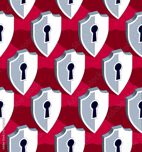 Shields seamless background, protection, antivirus or firewall, vector wallpaper or web site background.