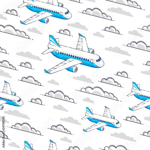Planes seamless background, airlines air travel concept, vector wallpaper or web site background.