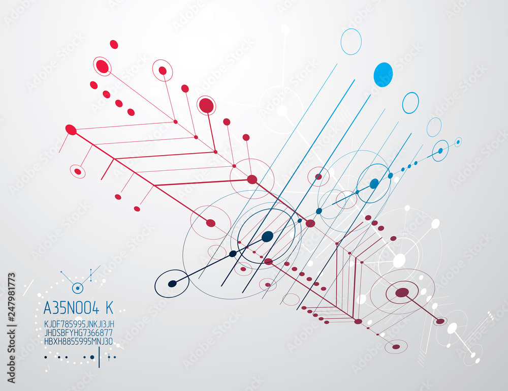 Technical plan, abstract engineering draft for use in graphic and web design. Vector drawing of industrial system created with lines and circles. Technical plan, abstract engineering draft for use in graphic and web design. Vector drawing of industrial system created with lines and circles.