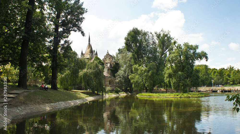 View of City Park in Budapest and Vajdahunyad castle, Hungary View of City Park in Budapest and Vajdahunyad castle, Hungary
