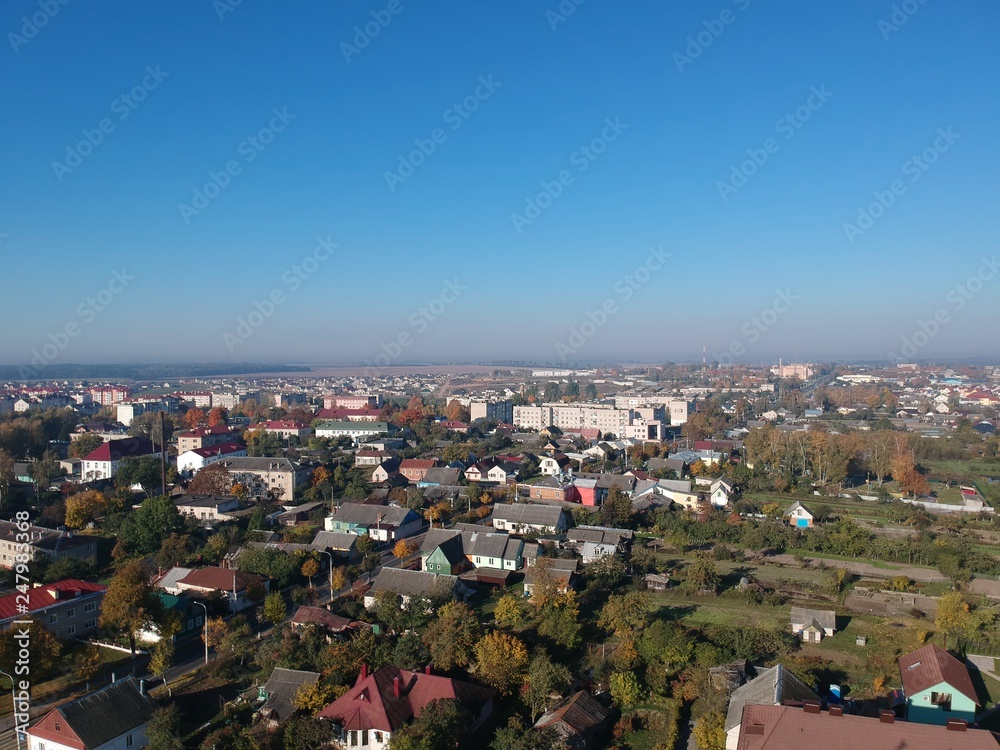 Aerial view of Nesvizh, Belarus in autumn