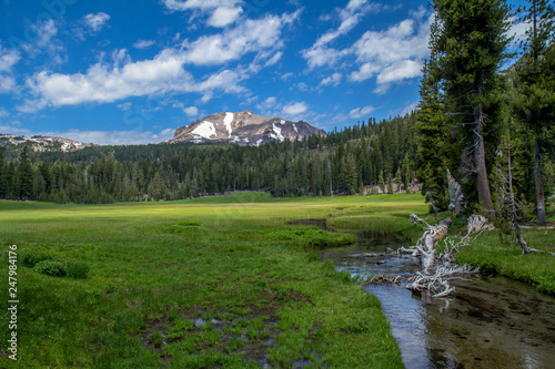 Mt Lassen and meadow with creek