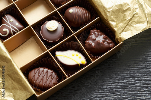 Artisan handcrafted chocolate bonbons packaged in a gift box