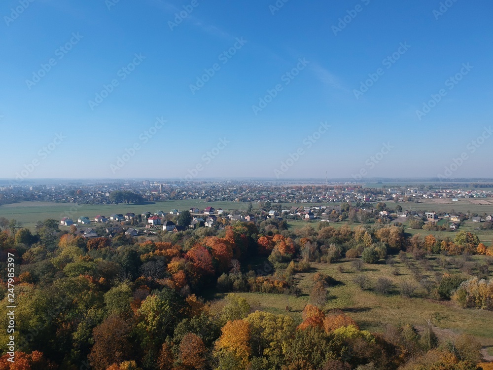 Aerial photo of Belarus countriside in autumn. 