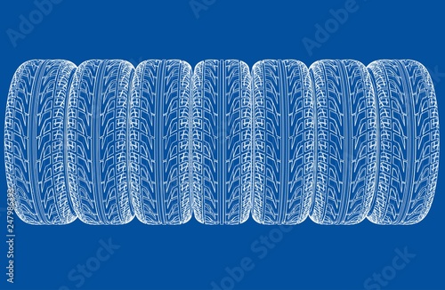 Car tires concept. Vector rendering of 3d