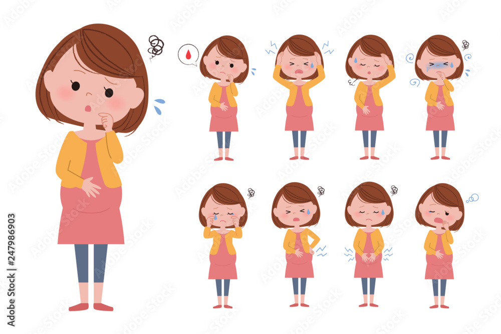 妊婦さん 体調不良 イラストセット Stock Vector Adobe Stock