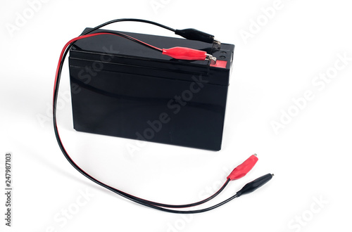 Rechargeable ups battery or dry battery 12 volt on background.