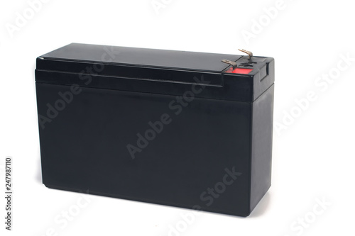Fotografie Rechargeable ups battery or dry battery 12 volt on background.