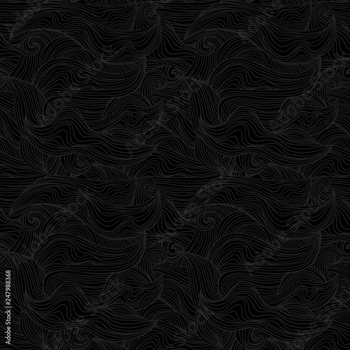 Abstract black seamless patter with waves