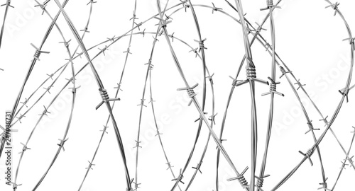 Obraz na płótnie Barbed wire fence isolated on a white background. 3d render