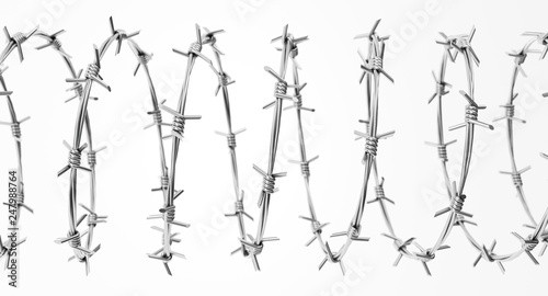 Barbed wire spiral with dof effect on a white background. 3d render