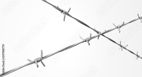 Barbed wire with dof effect on a white background. 3d render